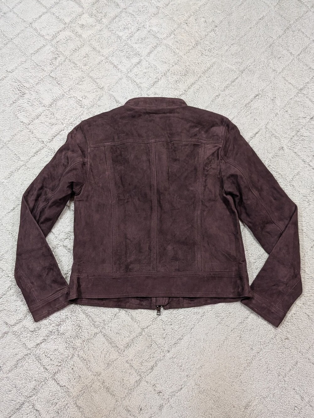 Reiss Jacket Womens 8 Purple Bordeaux Dawn Suede Goat Leather Biker Slim Fit - Picture 10 of 10
